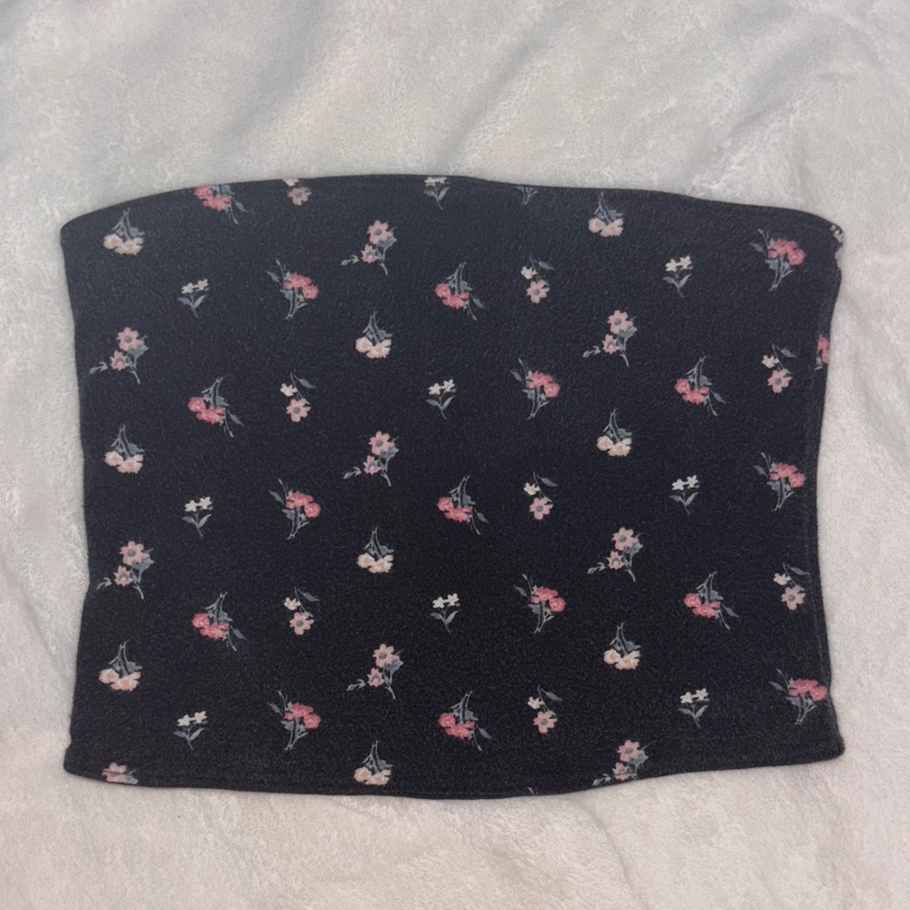 Hollister Black Floral Crop Tube Top